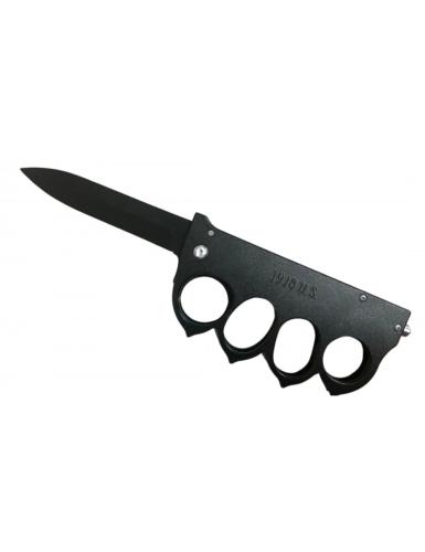 Couteau Poing Américain US 1918 Noir Lame Pliante 10cm et Brise-Vitre