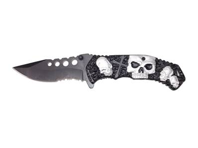 Couteau Crâne boîte métal lame 9cm - clip ceinture 