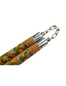 Nunchaku Hêtre 30cm dia. 3cm Chaine Metal 13cm Bois avec Dragon