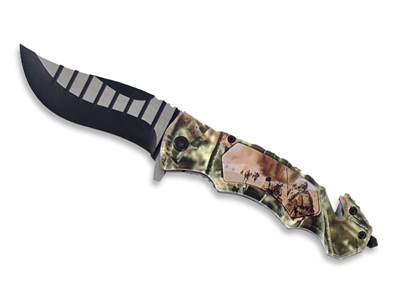 Couteau pliant camo soldats brise vitre et coupe ceinture lame 10cm