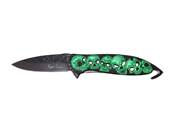 Couteau Crânes verts lame 8cm - coupe sangle et clip ceinture