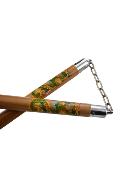 Nunchaku Hêtre 30cm dia. 3cm Chaine Metal 13cm Bois avec Dragon
