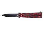 Couteau papillon métal tête de mort rouge lame 10 cm 