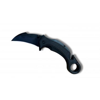 Couteau Ouv.Assistée Karambit Noir Lame 10cm + Coupe-ceinture