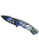 Couteau pliant ouv. assistée Joker/Dés bleu lame 9cm +clip-ceinture