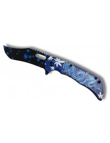 Couteau foliage dragon bleu lame 9cm - clip ceinture