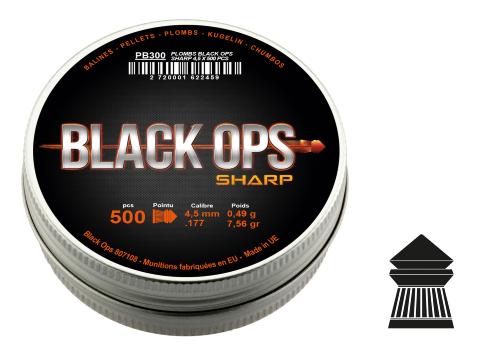 BLACKOPS Plombs SHARP 0.49g à têtes pointues 4.5mm(.177) (x500)