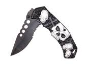 Couteau Crâne boîte métal lame 9cm - clip ceinture 