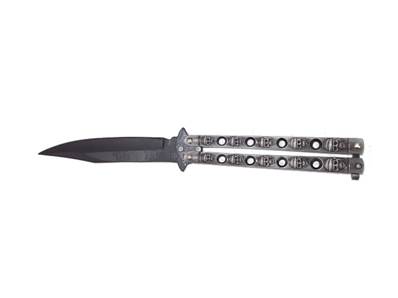 Couteau papillon lame 10 cm gris mat 20 Crânes