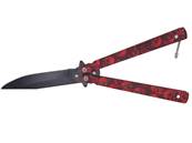 Couteau papillon métal tête de mort rouge lame 10 cm 