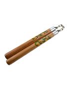 Nunchaku Hêtre 30cm dia. 3cm Chaine Metal 13cm Bois avec Dragon
