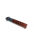 Couteau papillon ajouré Lame 9cm acier gris mat et bois+clip-ceinture