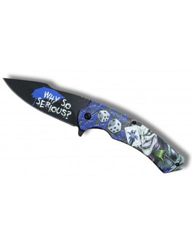 Couteau pliant ouv. assistée Joker/Dés bleu lame 9cm +clip-ceinture