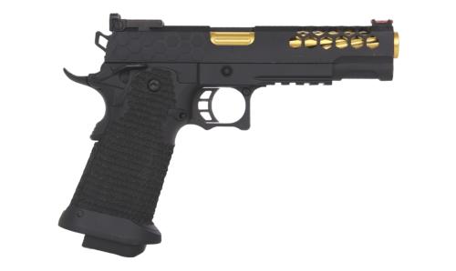 Golden Eagle Pistolet Hi-Capa 5.1 HexCut GBB Full Metal Noir/Or 0.8J