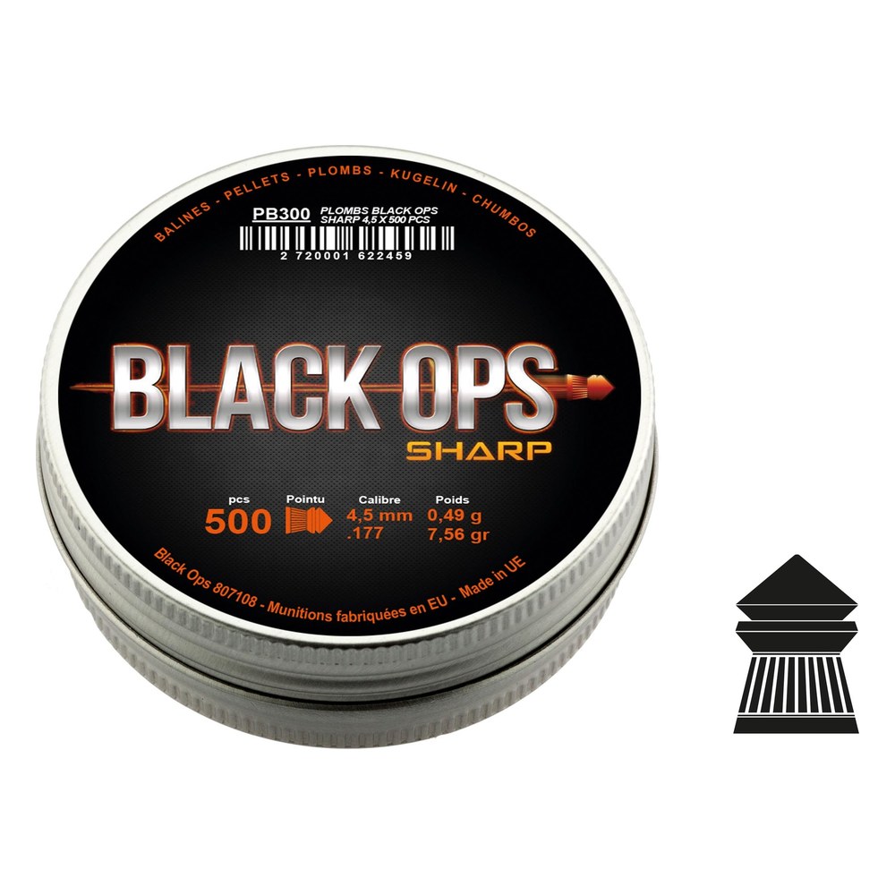 [PB300] BLACKOPS Plombs SHARP 0.49g à têtes pointues 4.5mm(.177) (x500)