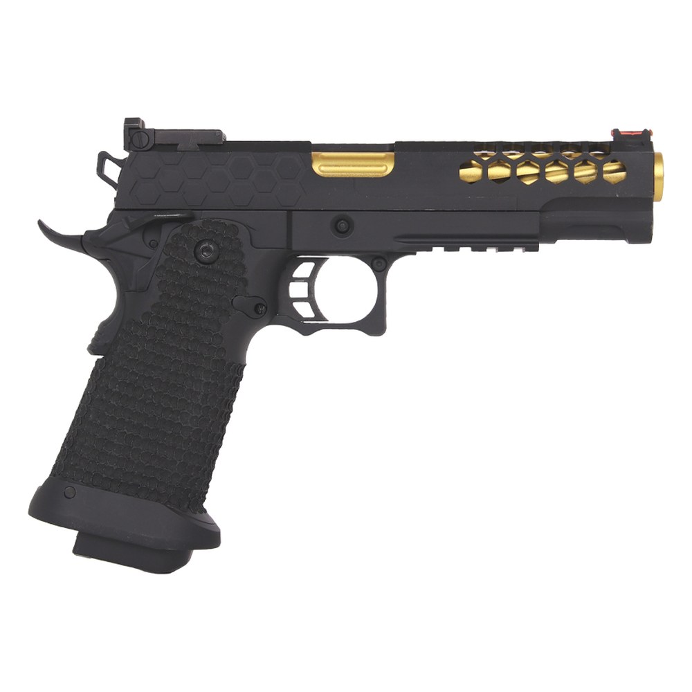 [GEHI51HEXCUTBKGD] Golden Eagle Pistolet Hi-Capa 5.1 HexCut GBB Full Metal Noir/Or 0.8J