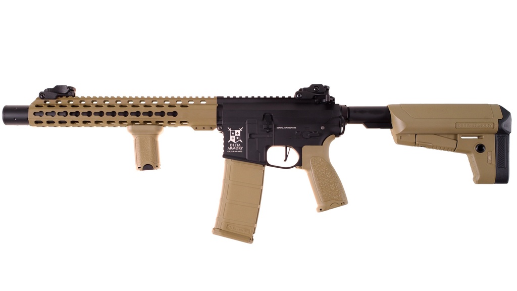[DA-A10-HT] Delta Armory M4 SilentOps DMR FullMetal Noir/Tan Alpha AEG1J Pack Com