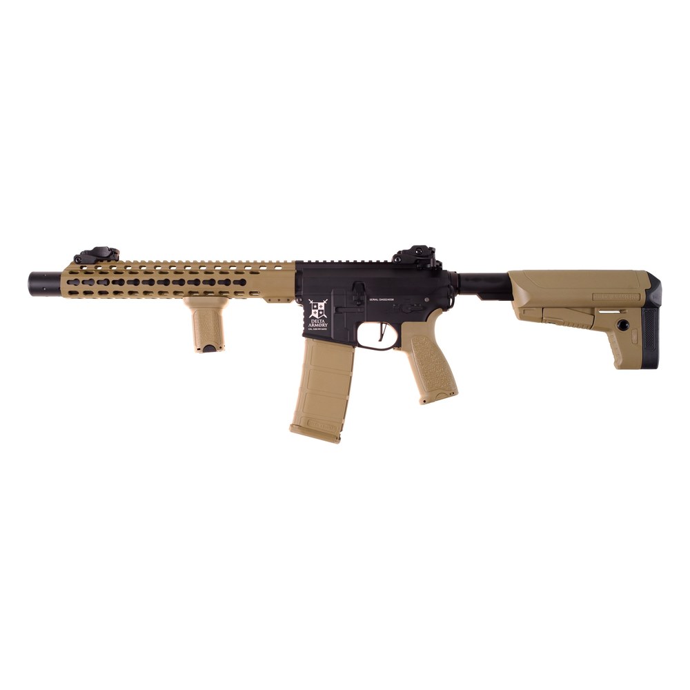 [DA-A10-HT] Delta Armory M4 SilentOps DMR FullMetal Noir/Tan Alpha AEG1J Pack Com