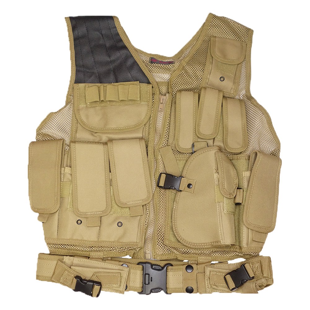 DMoniac Veste tactique Tan 8 poches holster + ceinturon