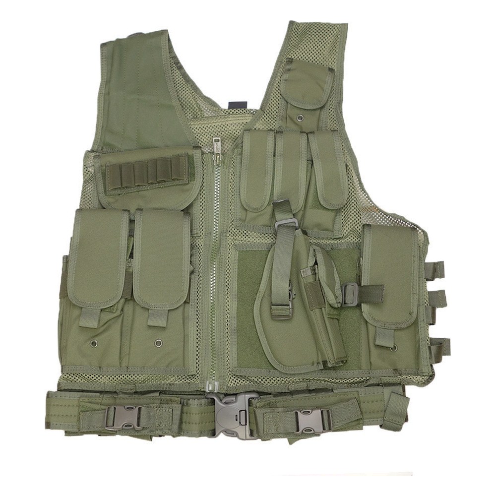 [911301] DMoniac Veste tactique Olive 8 poches holster + ceinturon