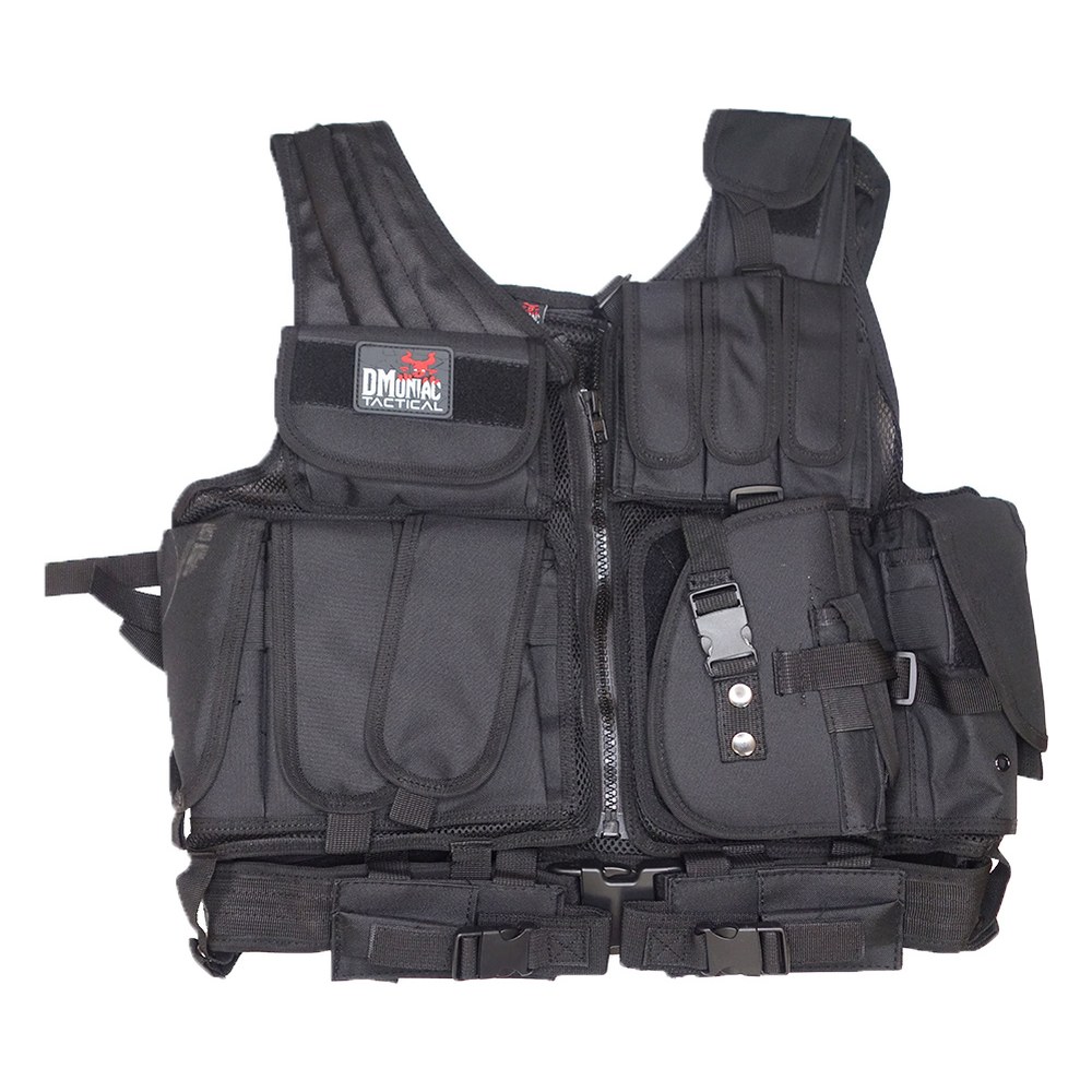 DMoniac Veste tactique Noire 8 poches holster + ceinturon