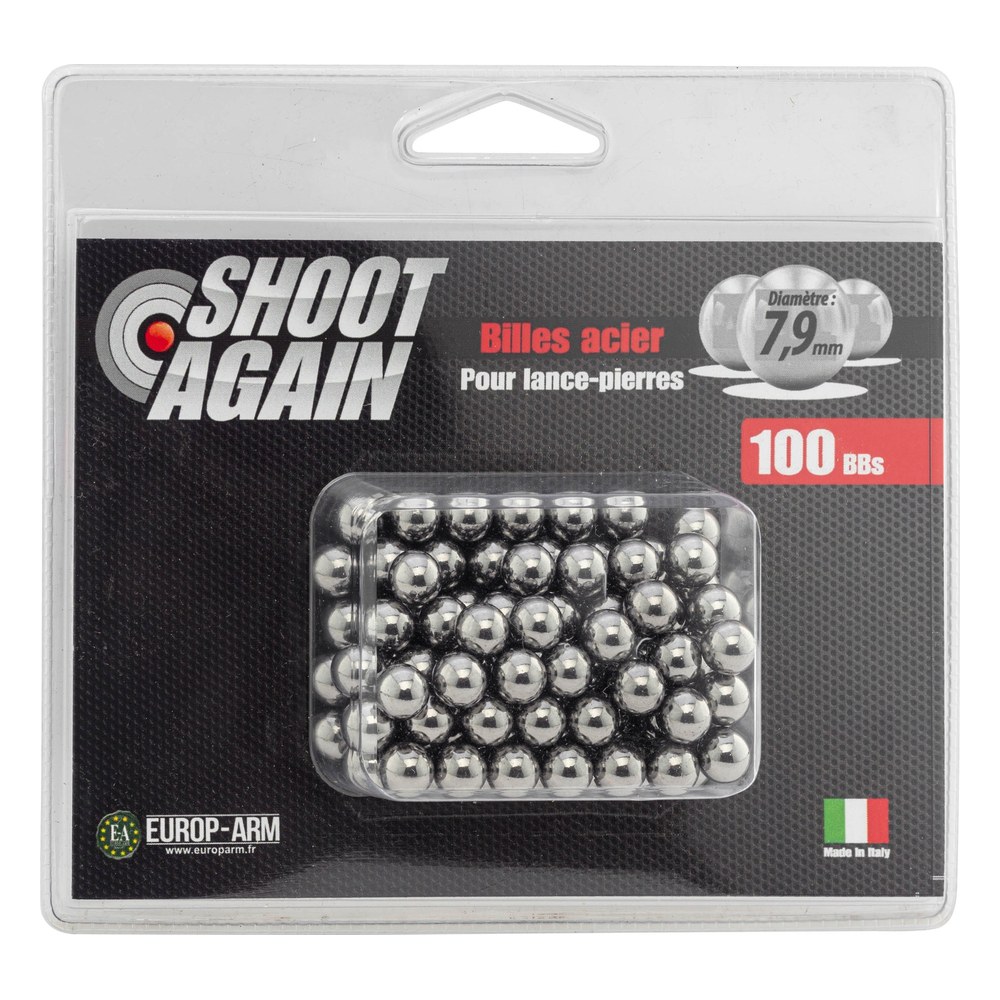 Shoot Again Blister de 100 billes acier pour lance-pierre (Dia.7.9mm)