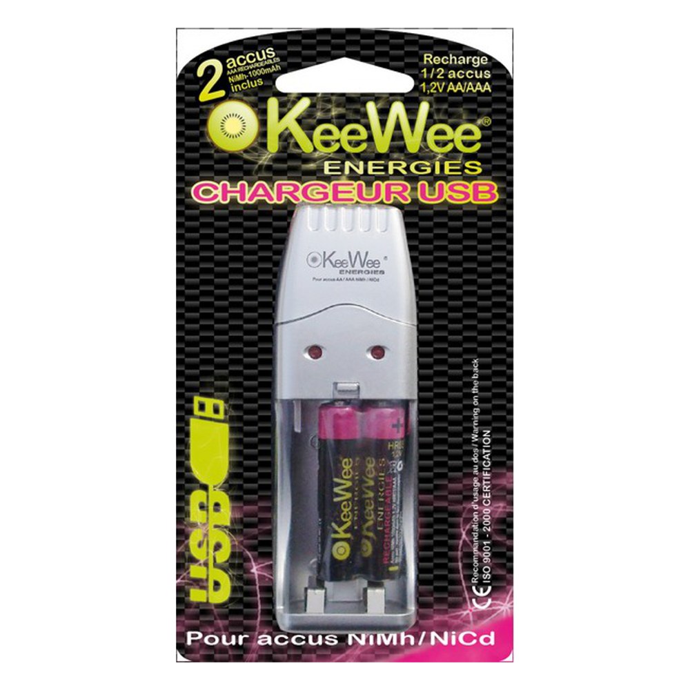 KeeWee Chargeur de piles USB Ultra-rapide + 2 accu AAA 100