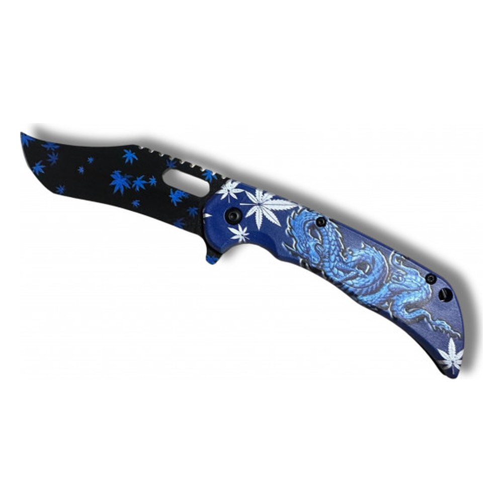Couteau foliage dragon bleu lame 9cm - clip ceinture