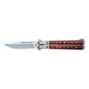 Couteau papillon ajouré Lame 9cm acier gris mat et bois+clip-ceinture