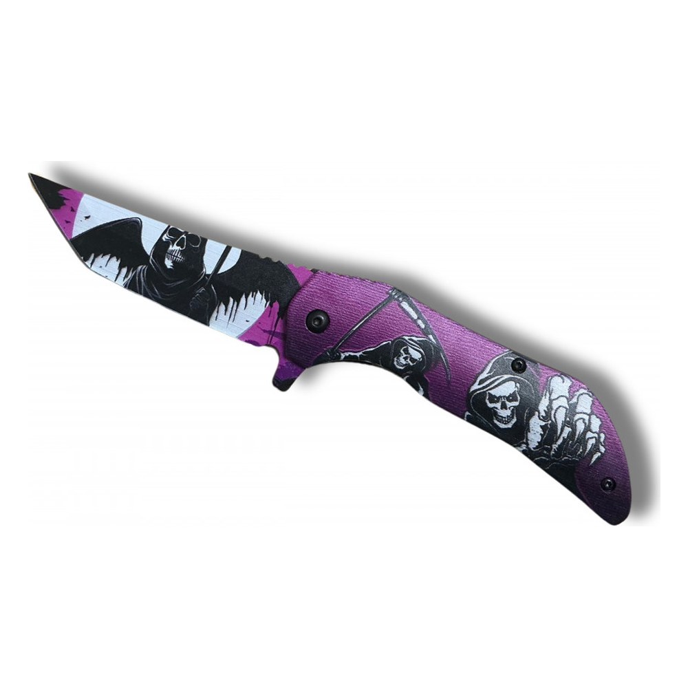 [10797] Couteau pliant ouverture assistée Purple death lame 9cm+clip-ceinture
