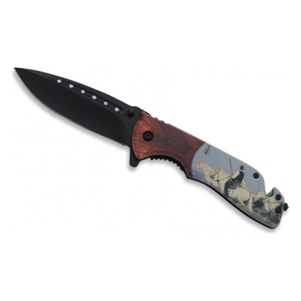 [10784] Couteau Chevaux de Camargue avec coupe ceinture Lame 9cm
