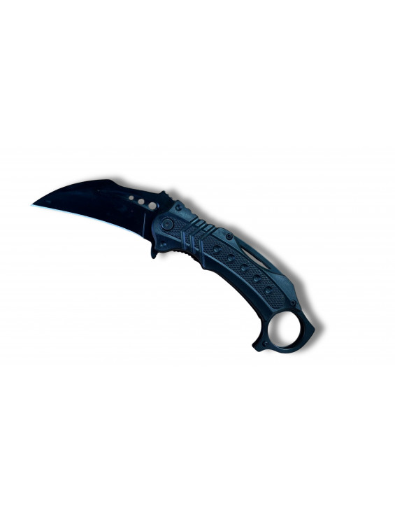 [10781] Couteau Ouv.Assistée Karambit Noir Lame 10cm + ouvre-bouteille