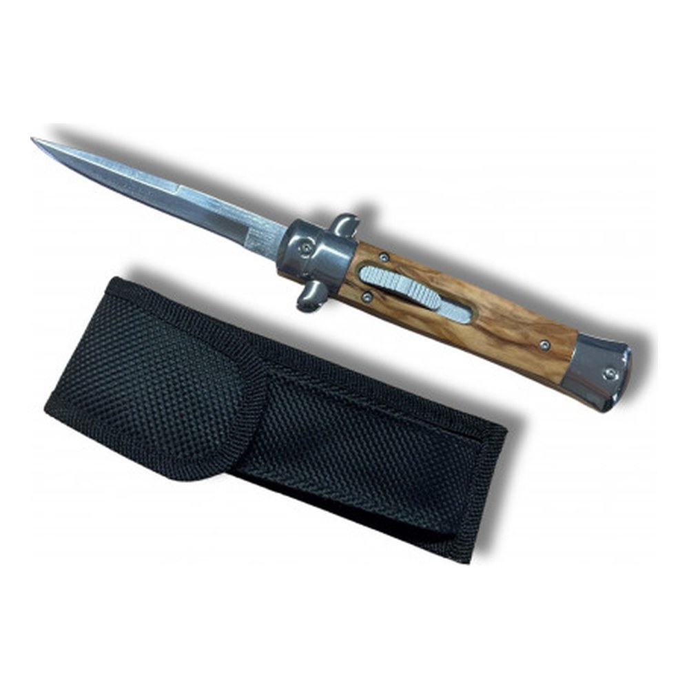 [10767] Couteau automatique Lame Jaillissante 9cm Sicilien bois clair + étui