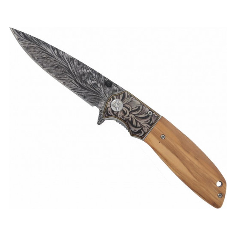 Couteau pliant Bois d'Olivier gravé Lame 10cm