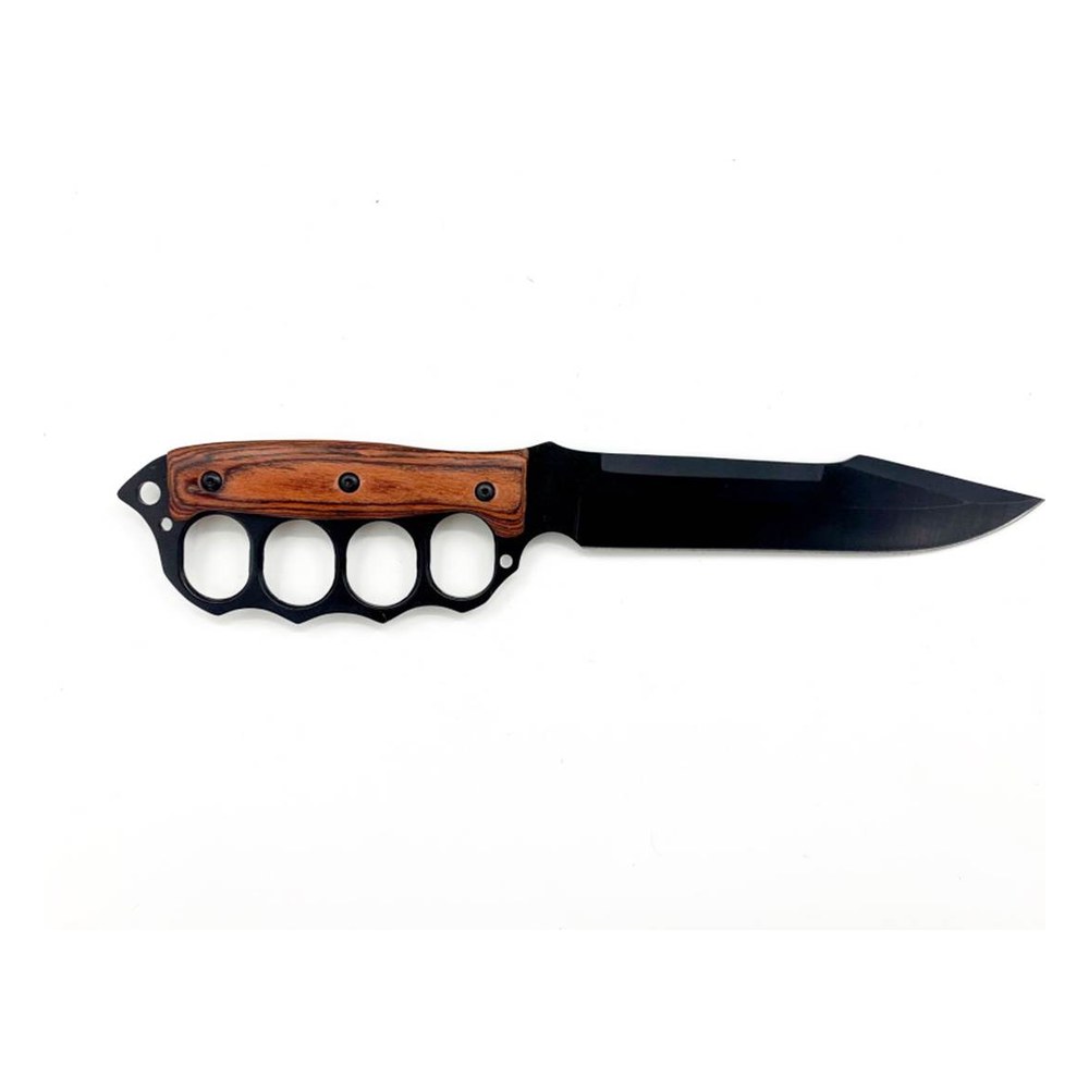 [10761] Couteau Poing Américain Metal/Bois Noir Lame 18cm