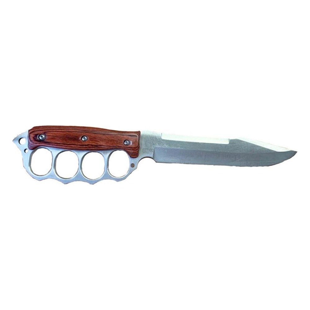 [10760] Couteau Poing Américain Metal/Bois Argent Lame 18cm