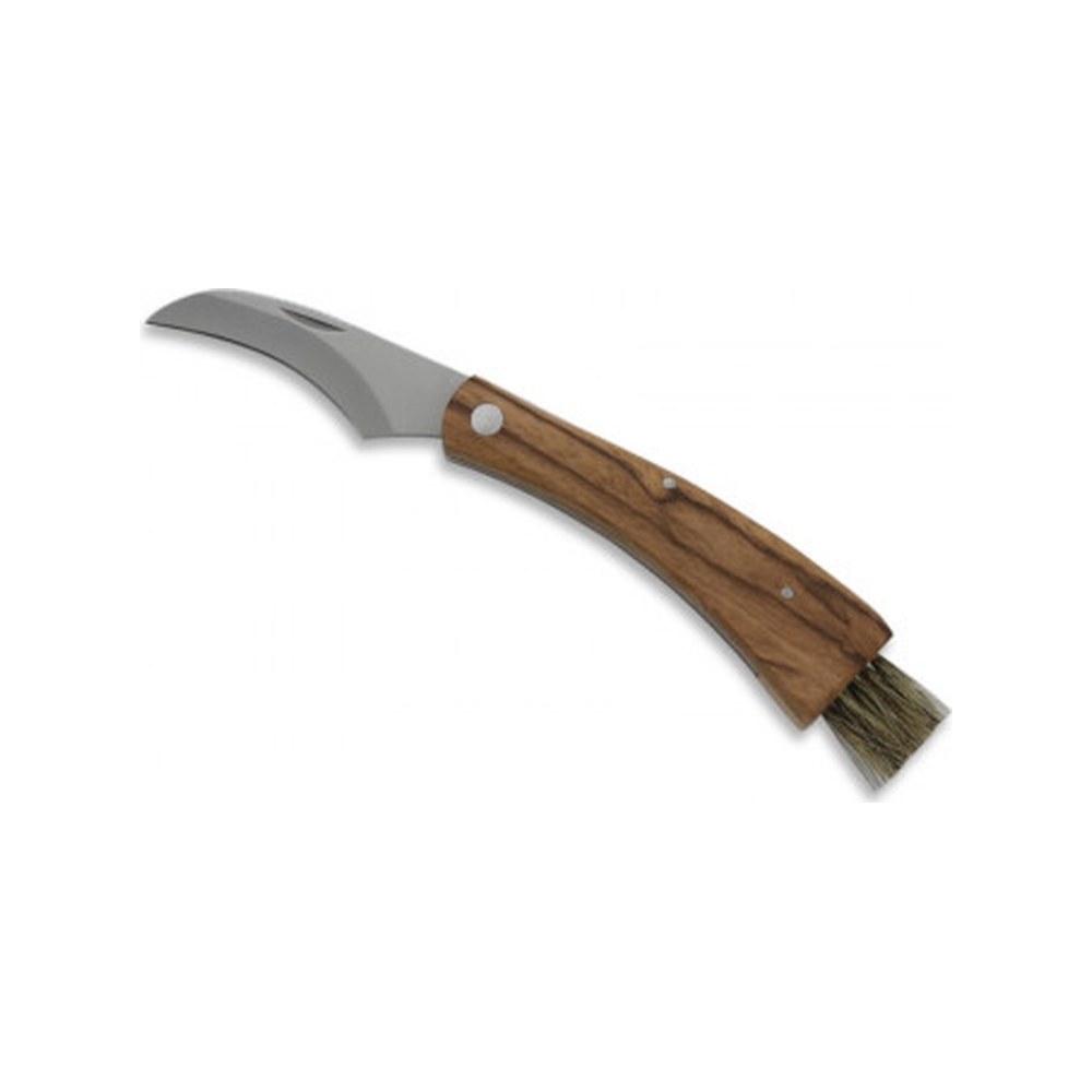 [10759] Couteau à champignon manche Bois Lame 6cm avec pinceau