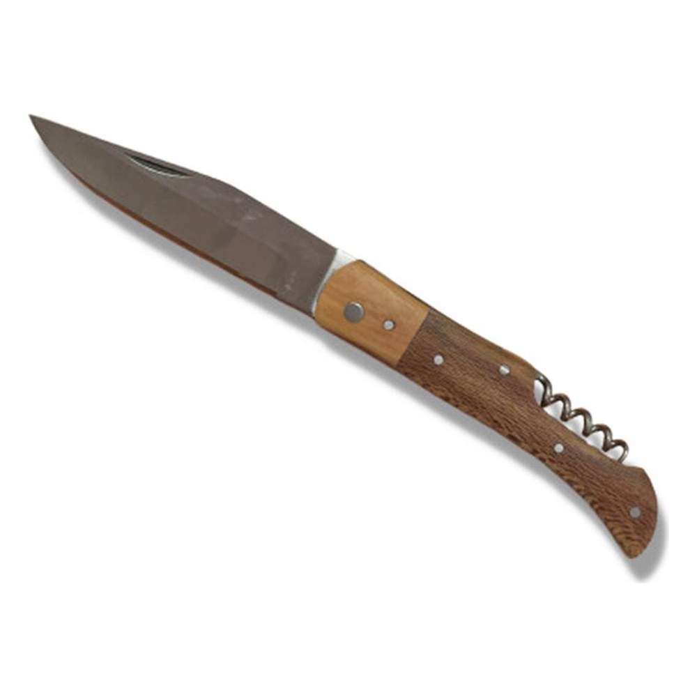 [10758] Couteau pliant Metal et manche en Platane avec Tire-bouchon lame 9cm