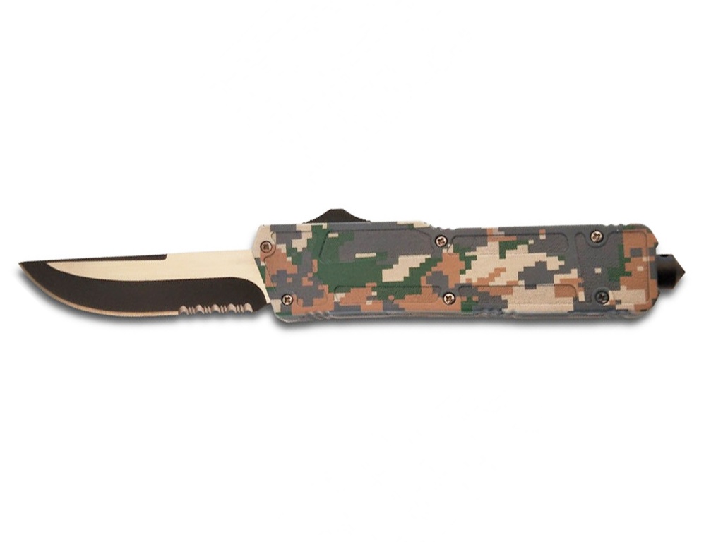 [10733] Couteau automatique brise-vitre lame 9cm Camo