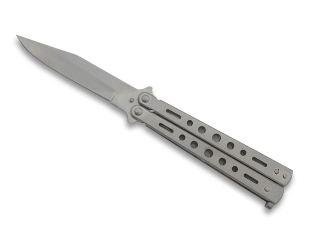Couteau papillon ajouré Lame 9cm acier gris mat