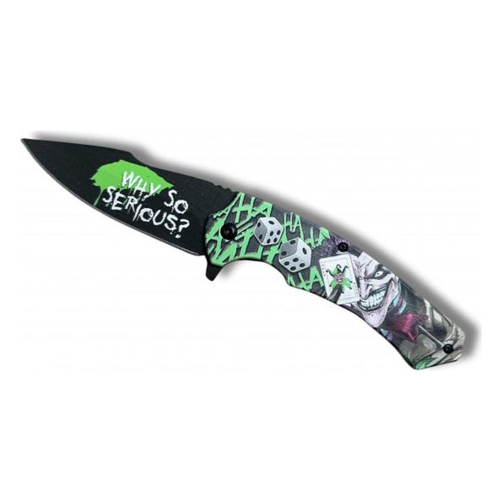 [10827] Couteau pliant ouv. assistée Joker/Dés vert lame 9cm +clip-ceinture