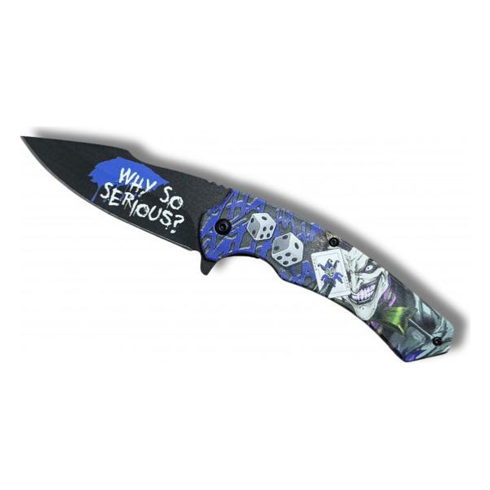 [10825] Couteau pliant ouv. assistée Joker/Dés bleu lame 9cm +clip-ceinture