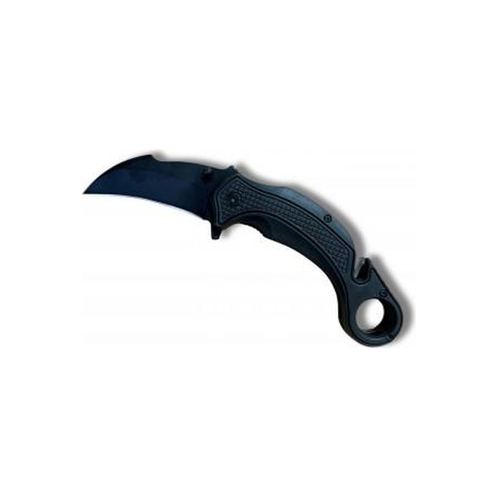 [10782] Couteau Ouv.Assistée Karambit Noir Lame 10cm + Coupe-ceinture