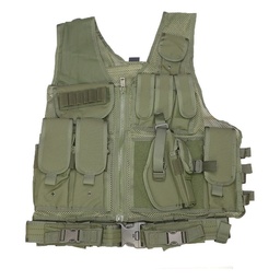 DMoniac Veste tactique Olive 8 poches holster + ceinturon