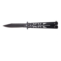 Green skull-handled metal butterfly knife, 10 cm blade